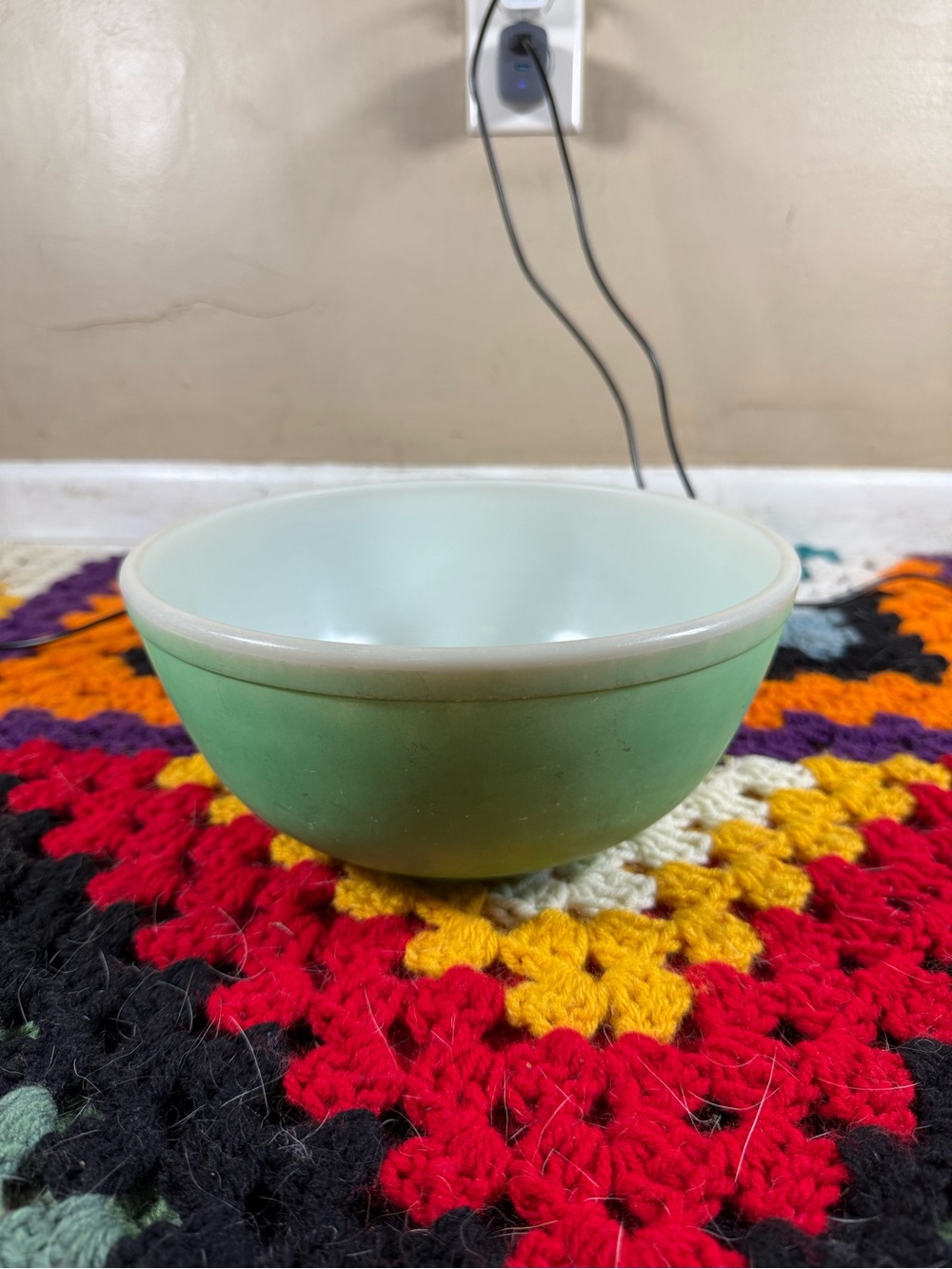 Vintage Pyrex Green Mixing Bowl - White Interior